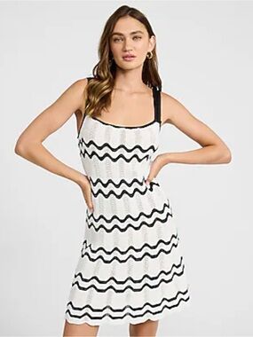 Express White Knit Swim Coverup Dress with Black Wave Stripes